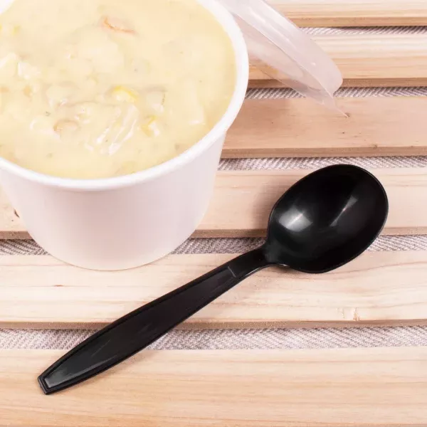 [1,000 ct] Plastic Extra Heavy Weight Soup Spoons, Black PP