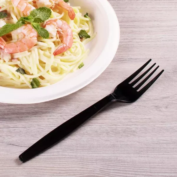 [1,000 ct] PS Plastic Heavy Weight Forks Wrapped, Black