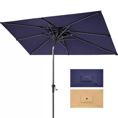 10-navy-polyester-rectangular-tilt-market-patio-umbrella-with-stand 10' Navy Polyester Rectangular Tilt Market Patio Umbrella With Stand