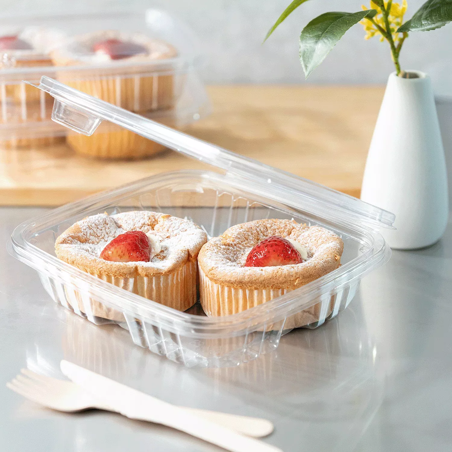 [150 sets] 36 oz PET Tamper Resistant Hinged Deli Containers w/Flat Li