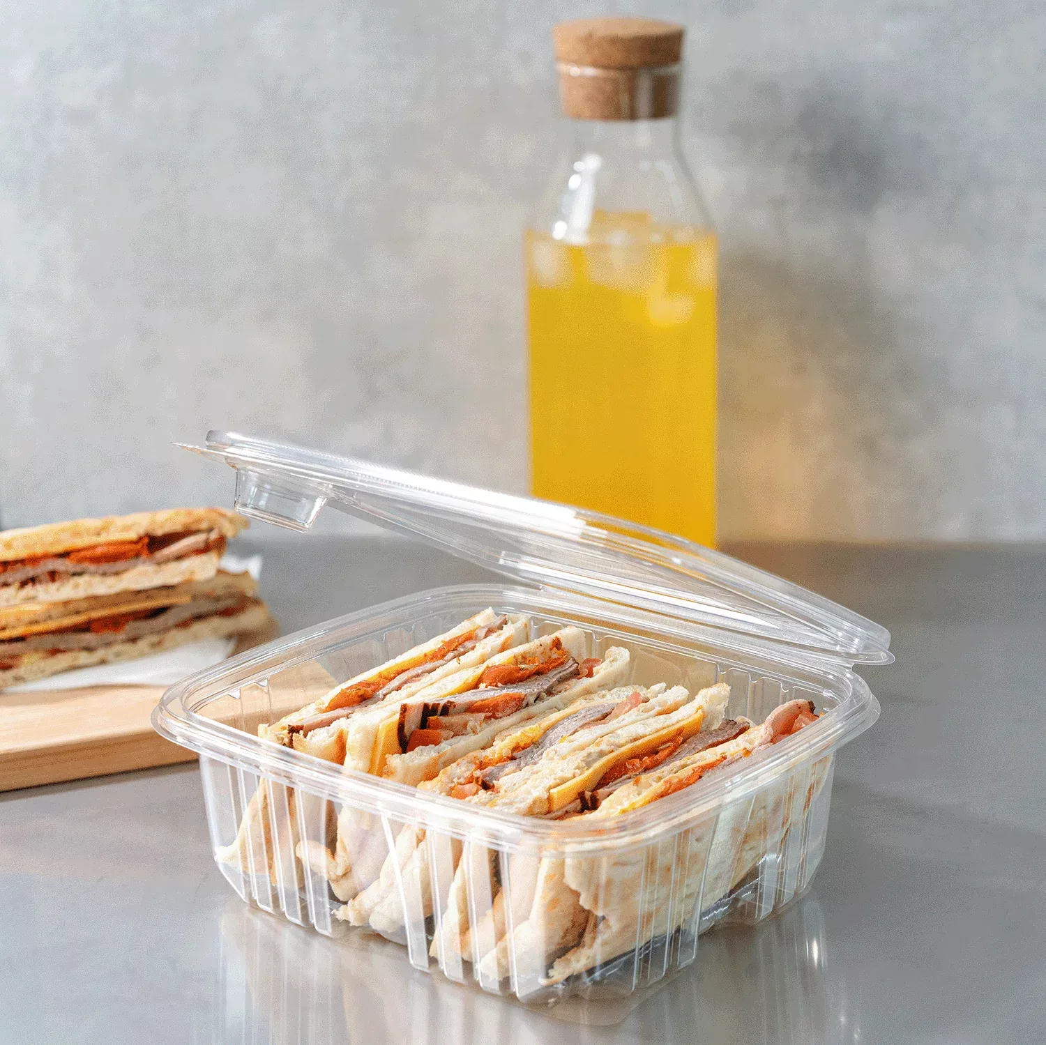 [150 sets] 64 oz PET Tamper Resistant Hinged Deli Containers w/Flat Li