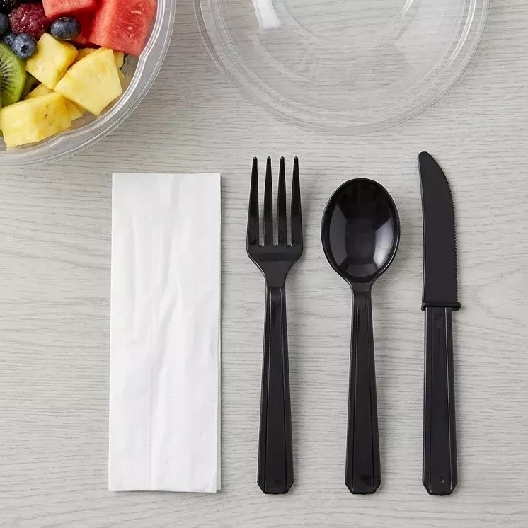 [250 sets] PS Plastic Heavy Weight Cutlery Kits, Black