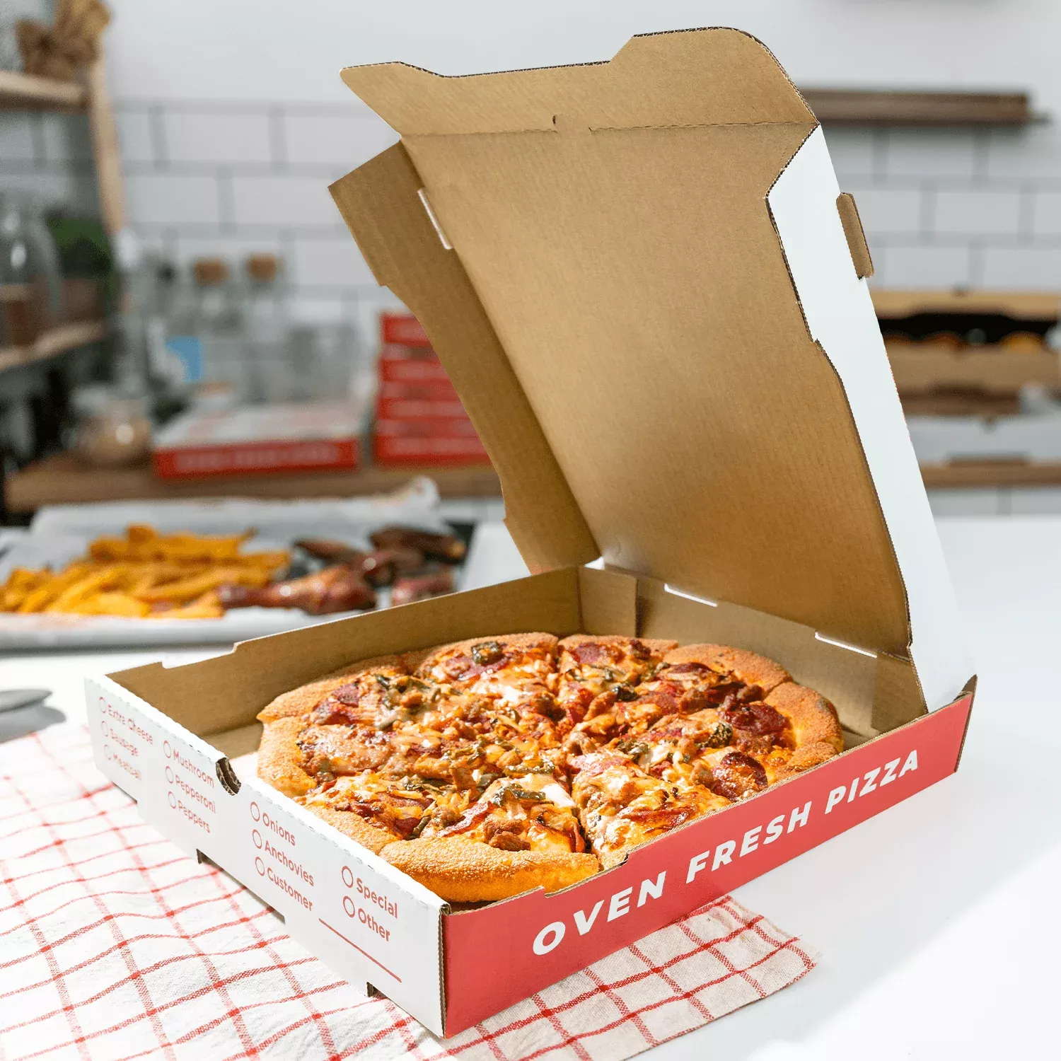 [50 ct] Corrugated Pizza Box, 12''x12''x2'', Generic Print