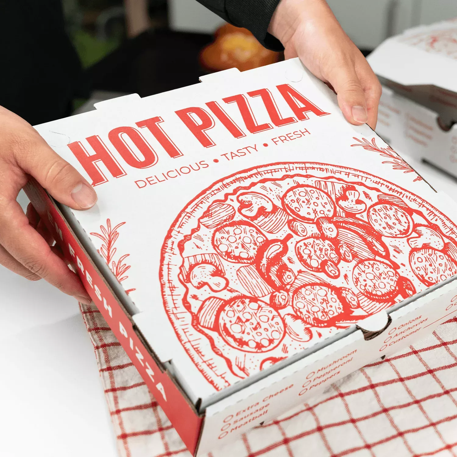 [50 ct] Corrugated Pizza Box, 14''x14''x2'', Generic Print
