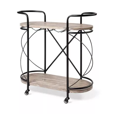 cyclider-black-metal-with-two-wooden-shelves-bar-cart Cyclider Black Metal With Two Wooden Shelves Bar Cart
