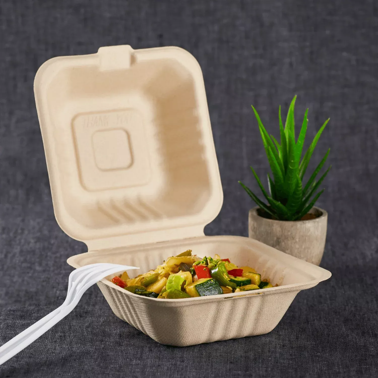 karat-earth-6-x6-molded-fiber-hinged-containers-pfas-free-natural Karat Earth 6''x6'' Molded Fiber Hinged Containers, PFAS Free, Natural