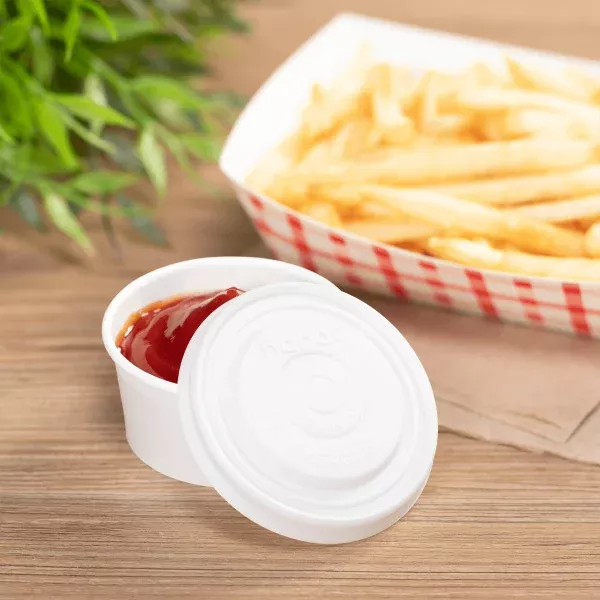 karat-earth-62mm-compostable-flat-lid-2-oz-eco-friendly-paper-port Karat Earth 62mm Compostable Flat Lid for 2 oz Eco-Friendly Paper Port