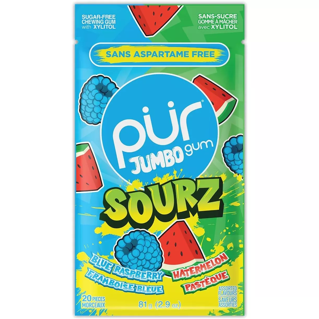 pur-jumbo-gum-sourz-blue-raspberry-watermelon-81g PUR - Jumbo Gum - Sourz Blue Raspberry & Watermelon - 81g