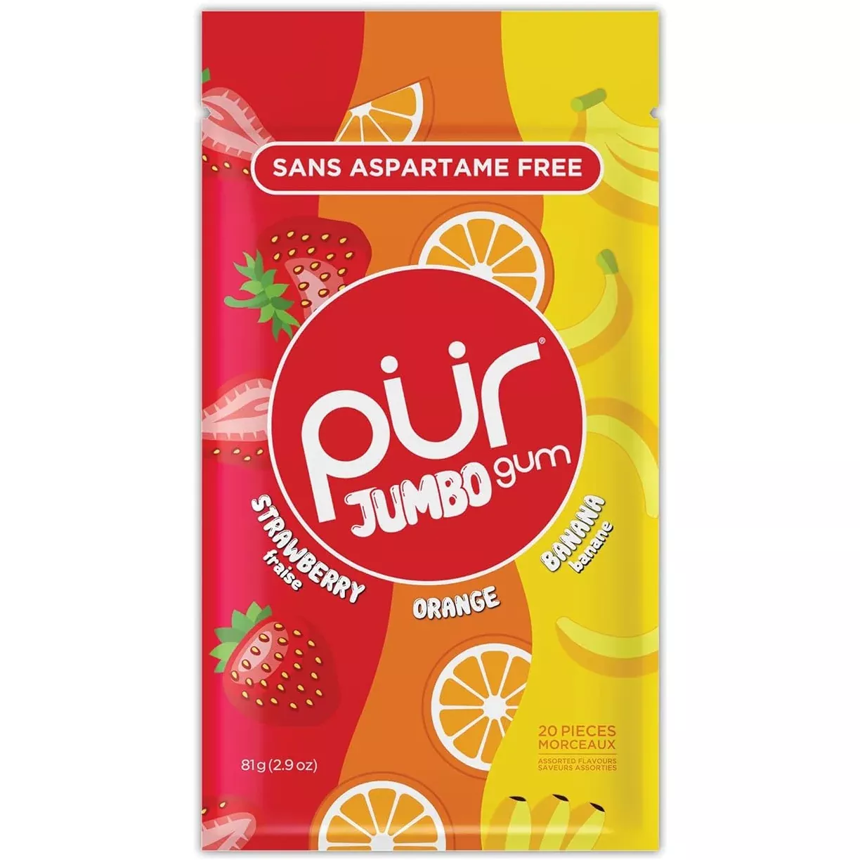 pur-jumbo-gum-strawberry-banana-orange-flavour-81g PUR - Jumbo Gum - Strawberry, Banana, Orange Flavour - 81g