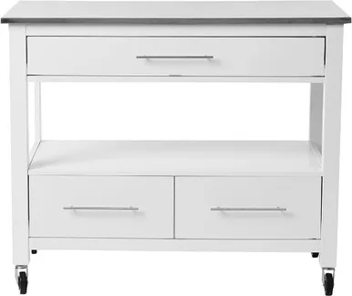 white-stainless-rolling-kitchen-island-or-bar-cart White And Stainless Rolling Kitchen Island Or Bar Cart